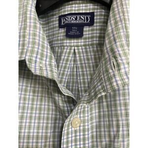 Lands’ End 17.5 Neck Short Sleeve‎ Green Blue White Plaid Pocket Tall L31 “